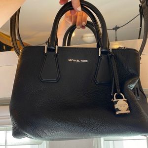Michael Kors•Purse•Black•Silver Accent•Cross Body•Three Compartments•Leather